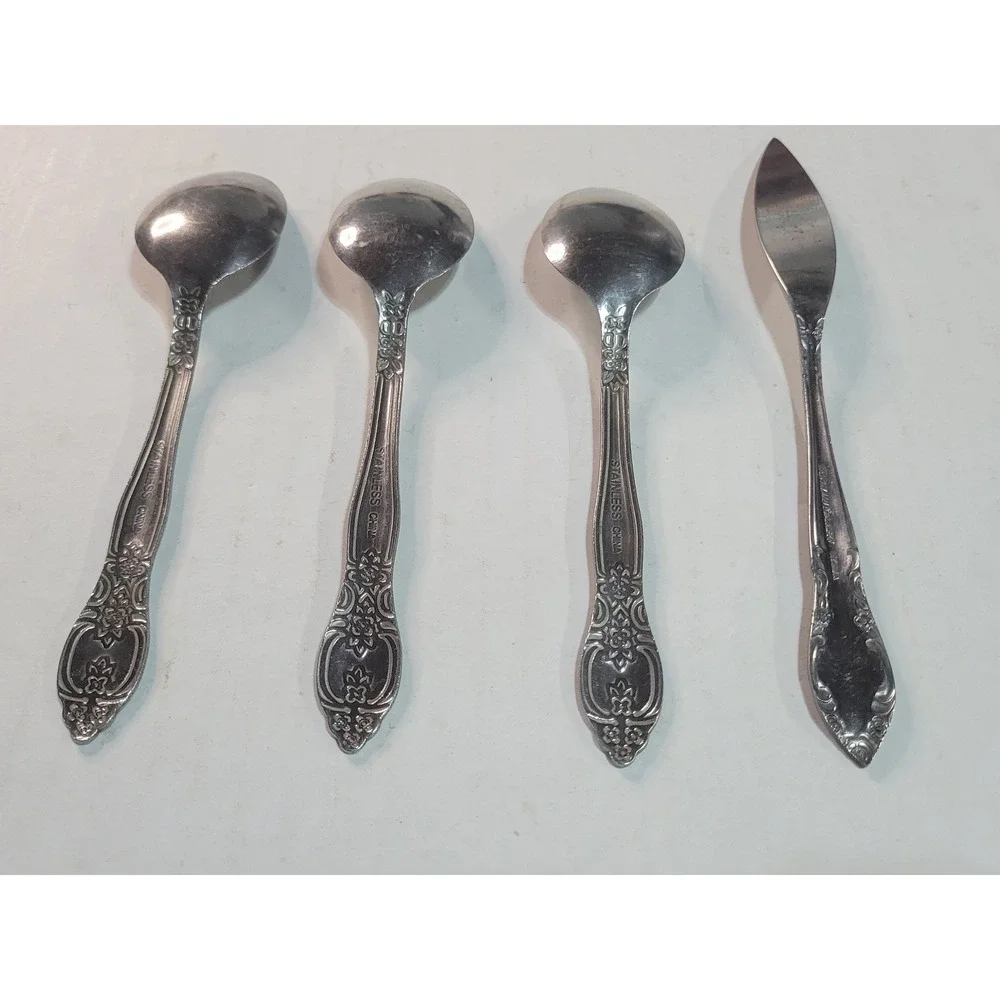 4pc Stainless Steel Flatware Set‎ Floral Scroll Teaspoons and Butter Spreader